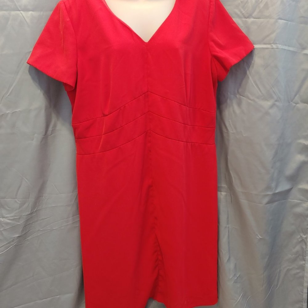 18W V-Neck Red Dress